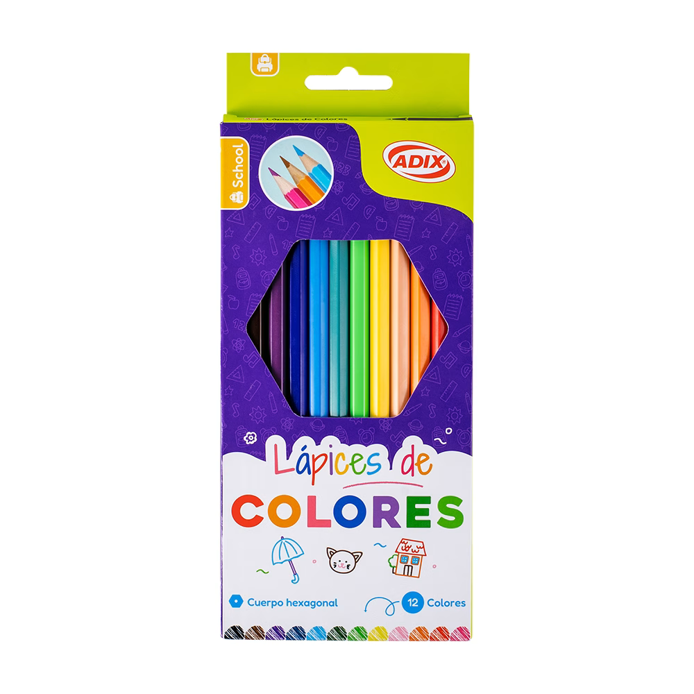 Lápiz Largo Hexagonal 12 Colores